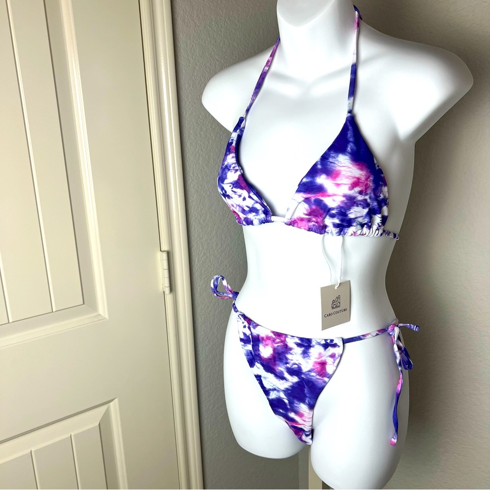 Cabo couture purple, pink & white tie dye bikini set